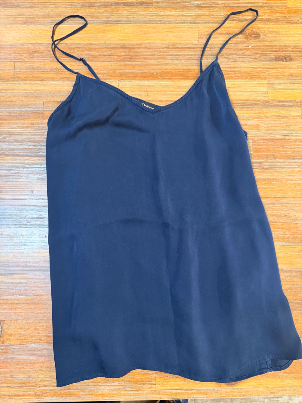 Quince Navy Spaghetti-Strap V-Neck Washable Silk Tank